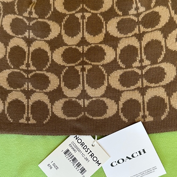 COACH SIGNATURE KNIT BEANIE:NWT KHAKI - Picture 3 of 10